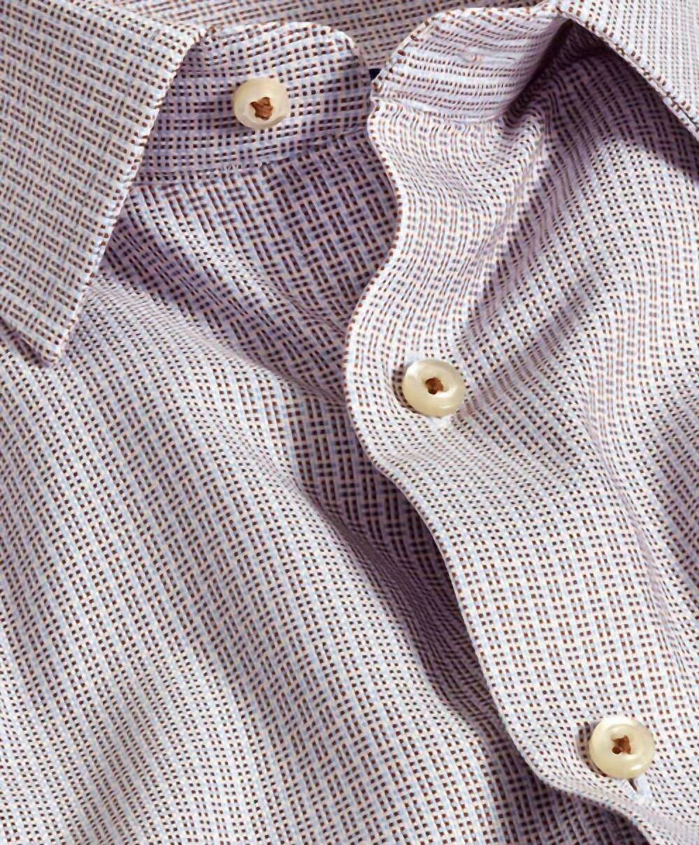 NEW DAVID DONAHUE men's trim dress shirt in sky/ chocolate